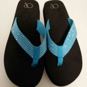 OP Women's Wedge Thong Sandals Sze 9 Blue Studded